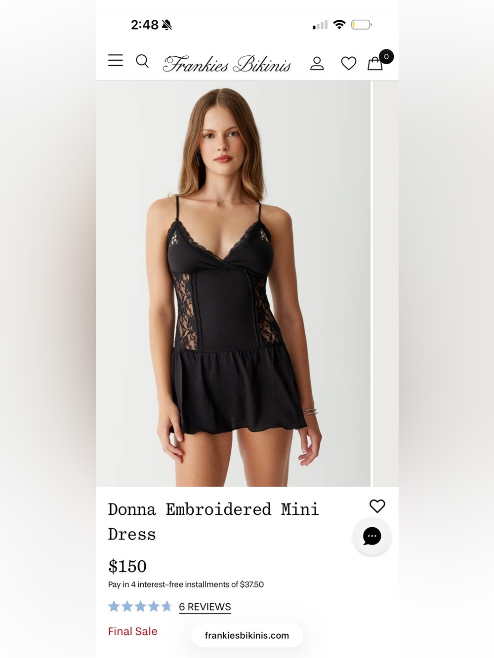 Frankie's Bikinis Black Donna Embroidered Mini Chemise